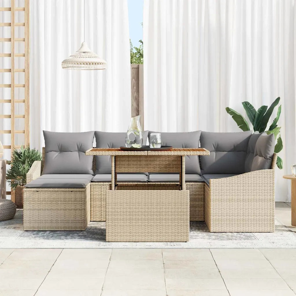 Set Divano da Giardino 7 pcs Beige Poly Rattan