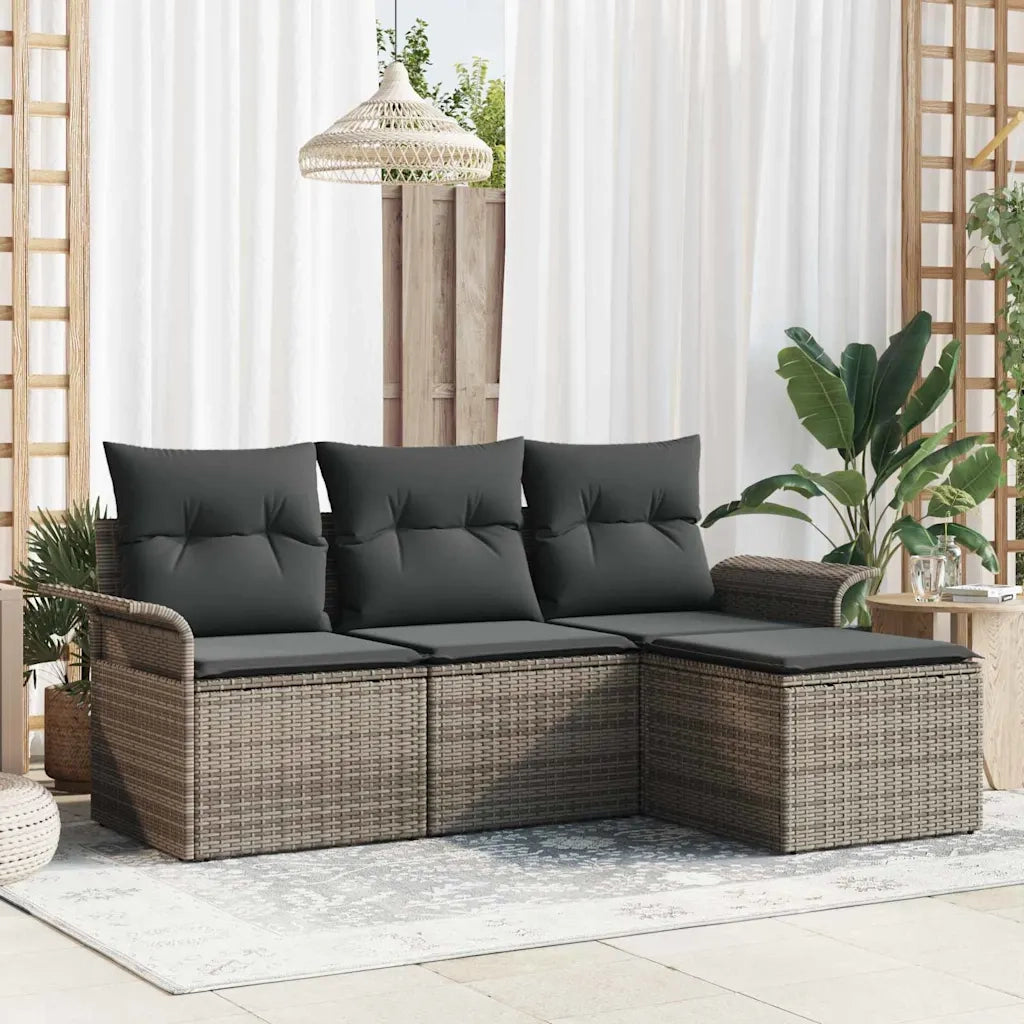 Set Divano da Giardino con cuscino 4 pcs Grigio Poly Rattan