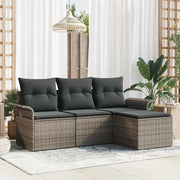 Set Divano da Giardino con cuscino 4 pcs Grigio Poly Rattan