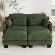 Divano modulare in ciniglia verde con pouf e cuscini; 176x143x88 cm