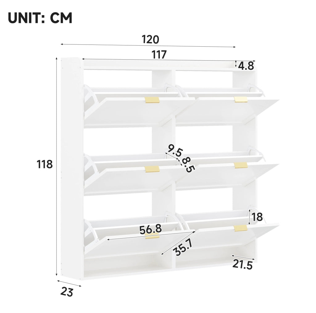 Scarpiera salvaspazio con 6 scomparti ribaltabili, mobile alto bianco 120x23x118 cm per ingresso e corridoio