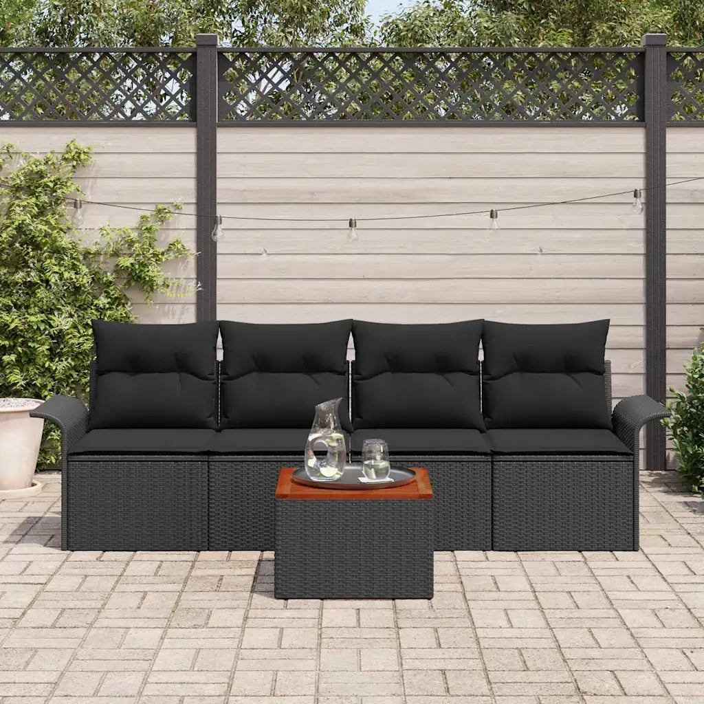 Set Divano da Giardino con cuscino 5 pz | Set Salotto da Giardino Nero polyrattan