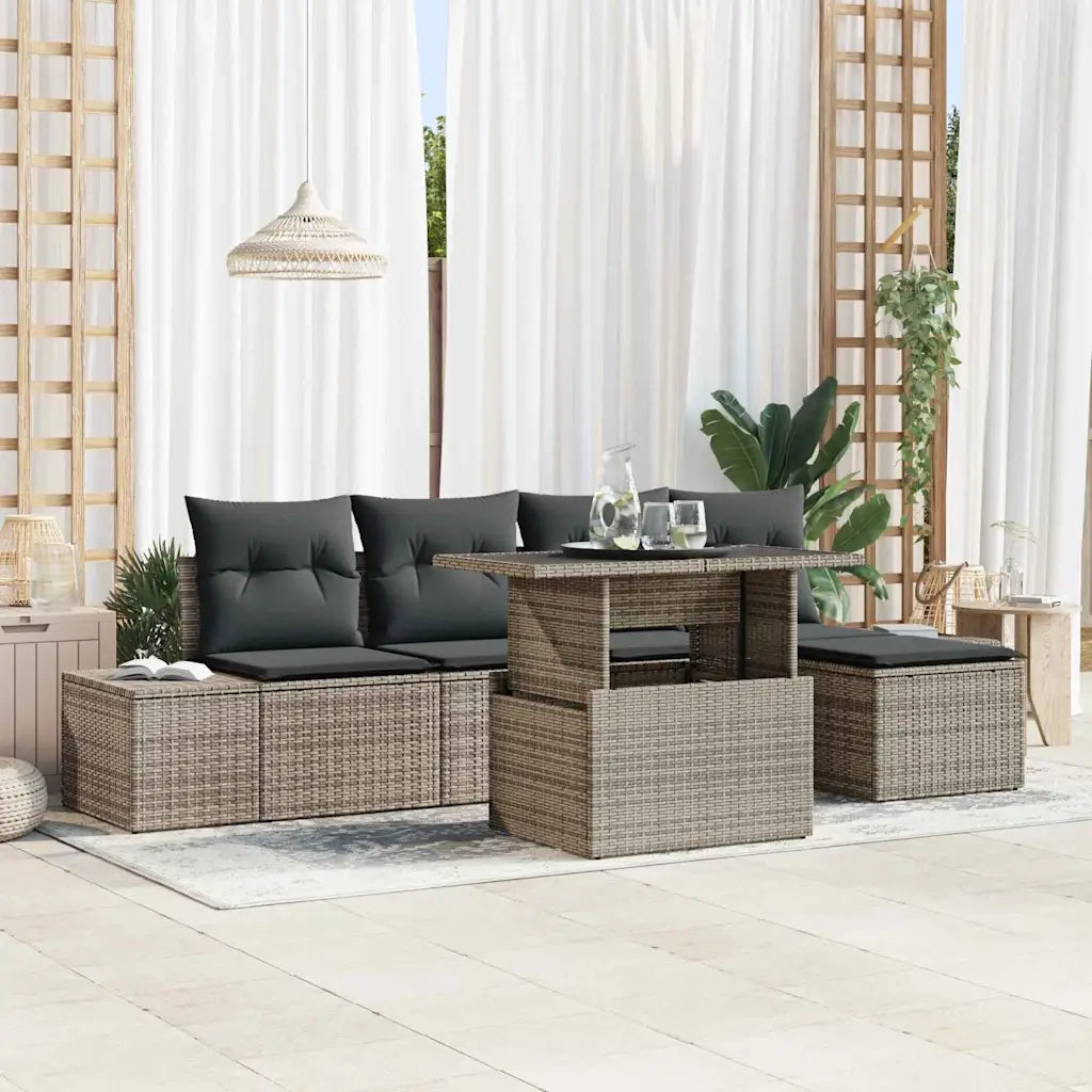 Set Divano da Giardino con cuscino 6 pcs Grigio polyrattan