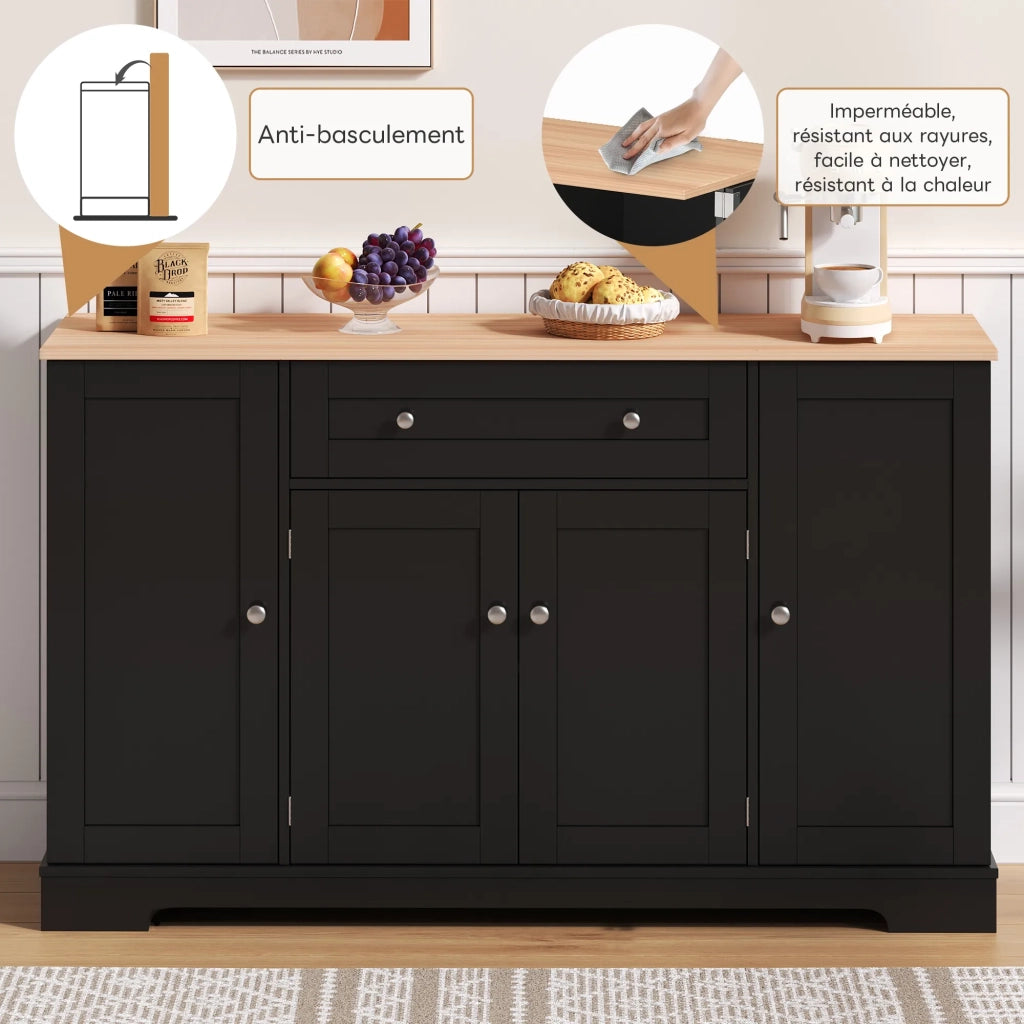 Credenza multifunzione 138 cm con cassetto, ante a scaffale e ripiani regolabili. Design moderno con protezione anti-ribaltamento per cucina, soggiorno e camera