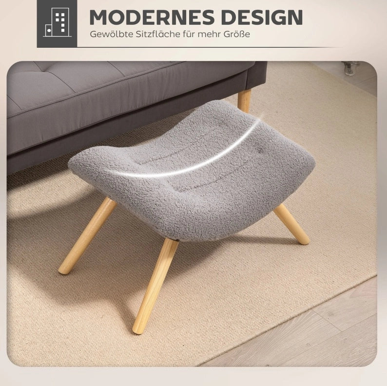 Pouf imbottito in tessuto Berber fleece grigio chiaro 67x45x38 cm, portata fino a 120 kg, per soggiorno e camera da letto