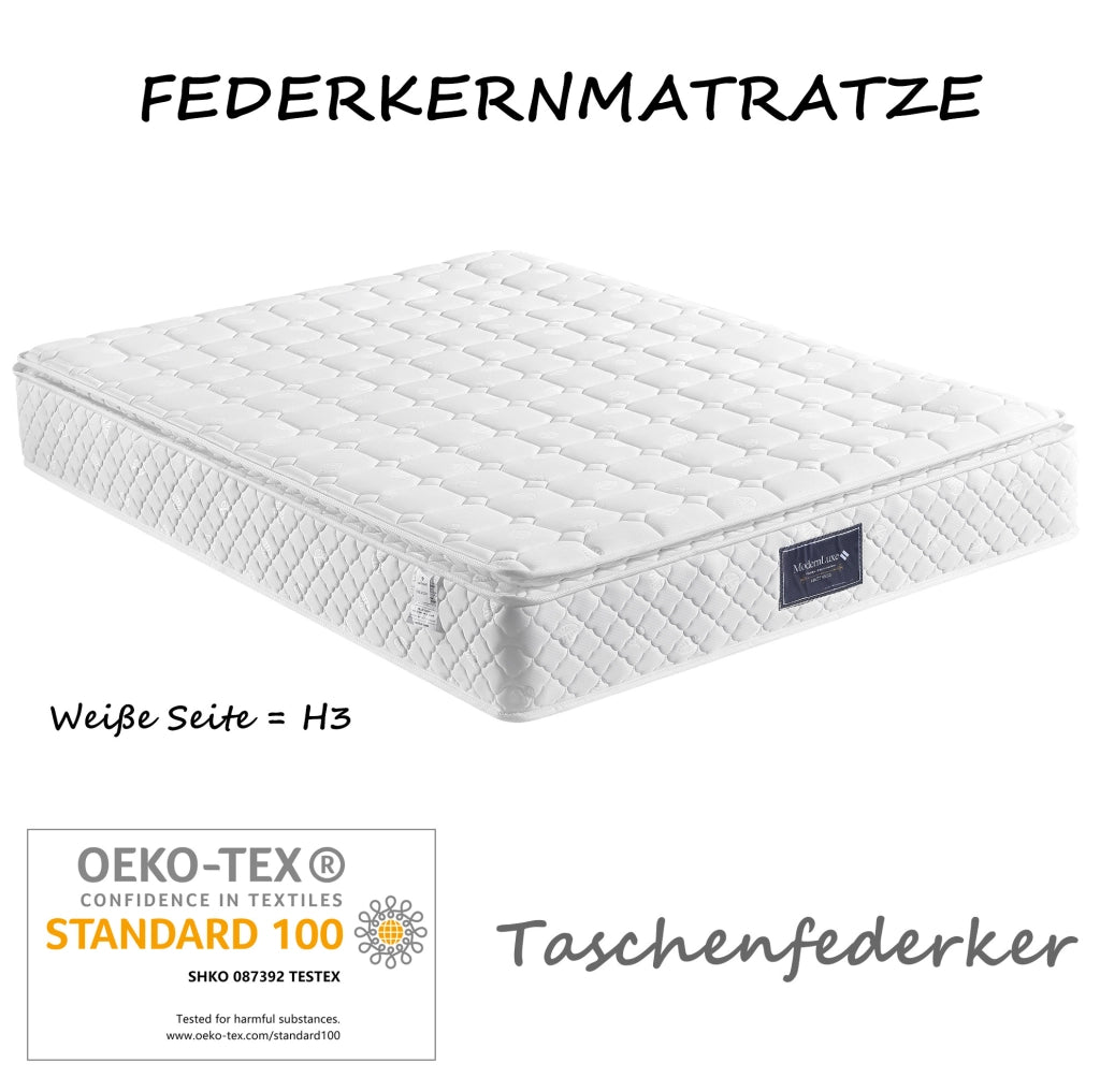Letto imbottito 140x200 cm con contenitore; testiera regolabile e materasso; rivestimento in lino grigio
