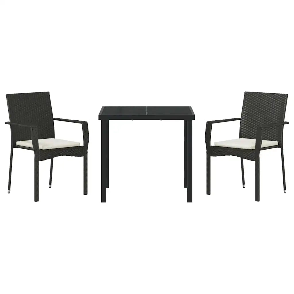 Set da Pranzo per Giardino 3 pz Nero polyrattan 3380078