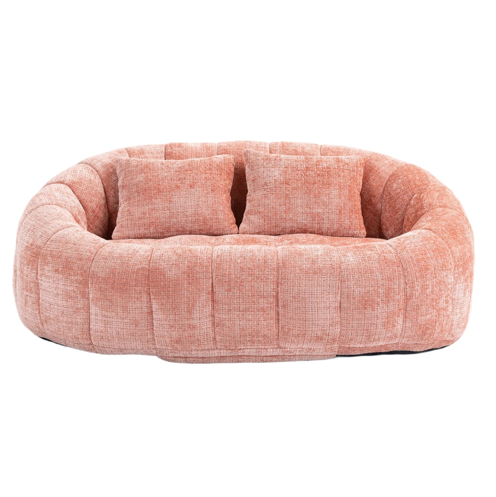 Divanetto ULEVR in ciniglia rosa con imbottitura in schiuma, braccioli e seduta ampia, 150x95x63 cm
