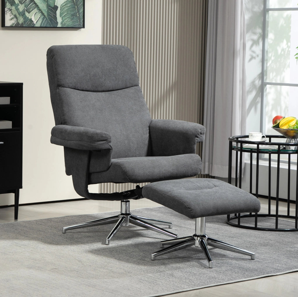 Poltrona Relax con Poggiapiedi in Velluto, Sedia Recliner con Schienale Regolabile fino a 130°, Grigio Scuro, Portata 150 kg