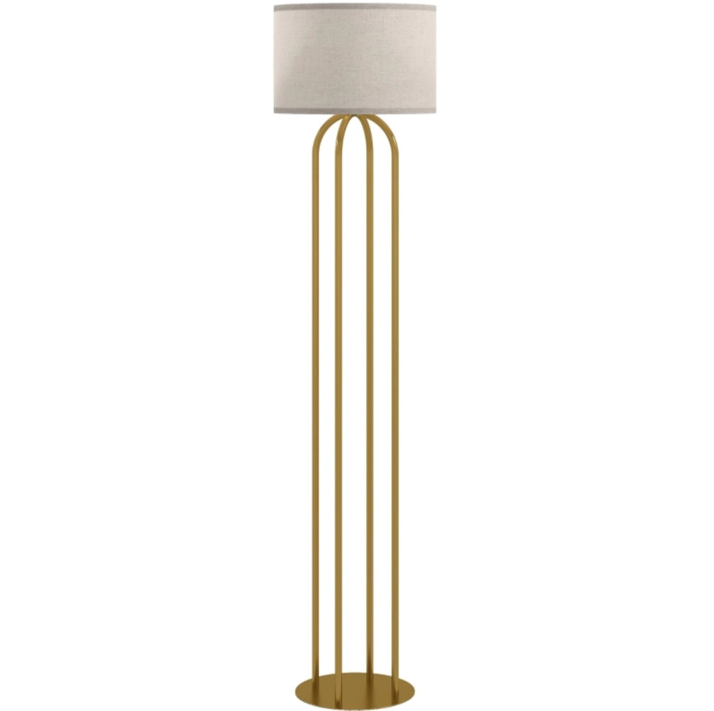 Lampada da terra moderna per soggiorno con paralume beige in lino e interruttore a piede