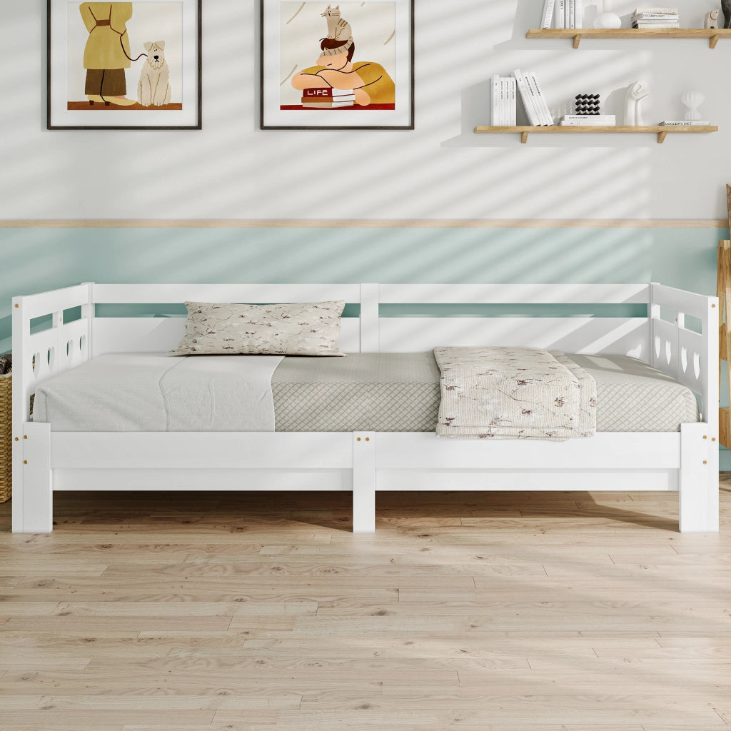Divano letto estensibile 90 × 200 cm con seconda superficie letto in legno bianco a forma di cuore
