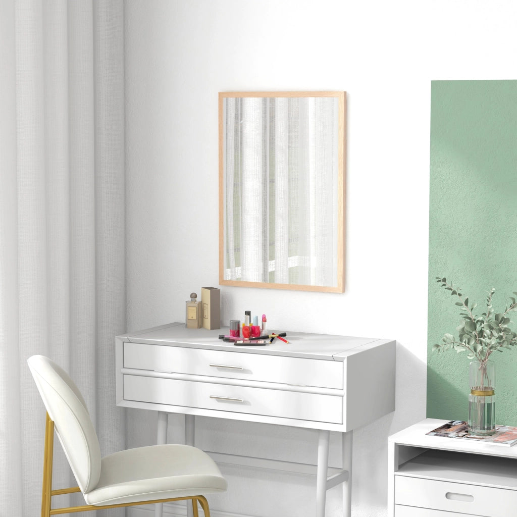 SPECCHIO DA PARETE DECORATIVO 50 x 70 cm MDF Legno Naturale 4 ganci
