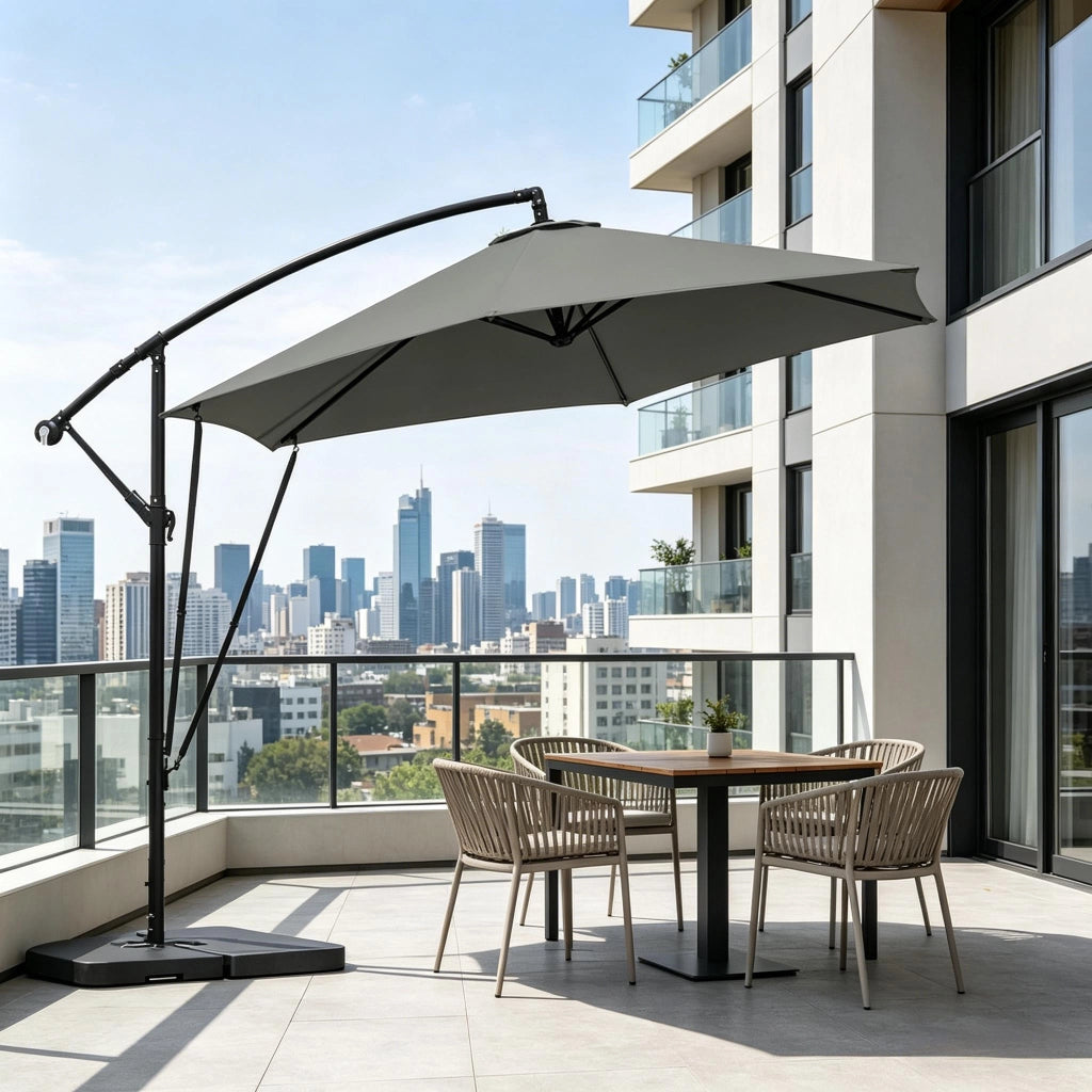 Ombrellone da giardino a sbalzo con manovella e inclinazione in metallo e poliestere grigio scuro 310 × 310 cm