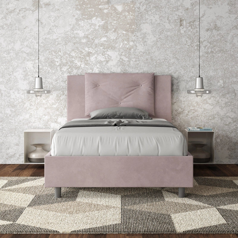 Letto imbottito Singolo 100x190 cm Appia - Senza rete,Glicine,Microfibra