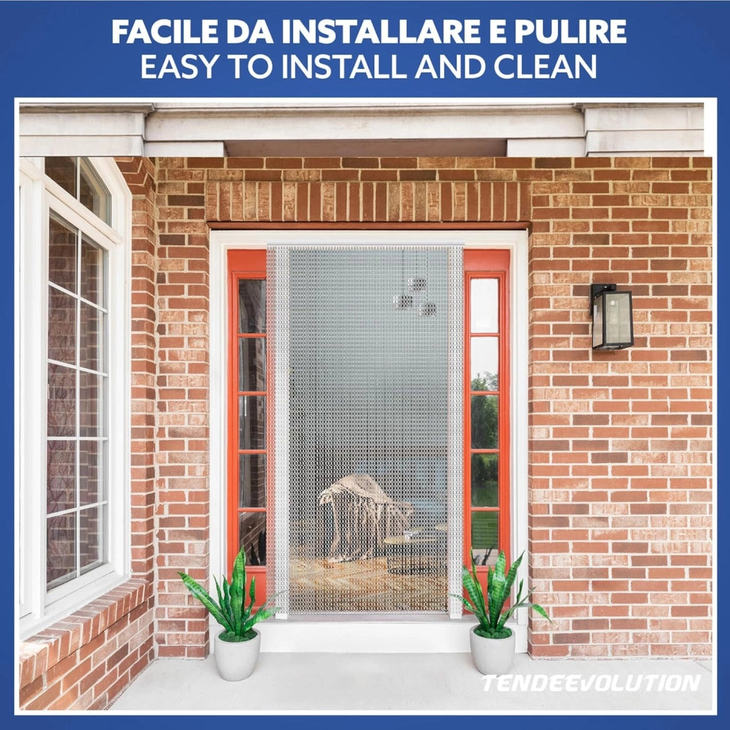 Tenda Catena Antimosche Alluminio Argento | Largh. 1,40m x Alt. 2m | Protezione Insetti, Porta, Esterno, Interno, Casa, Ufficio