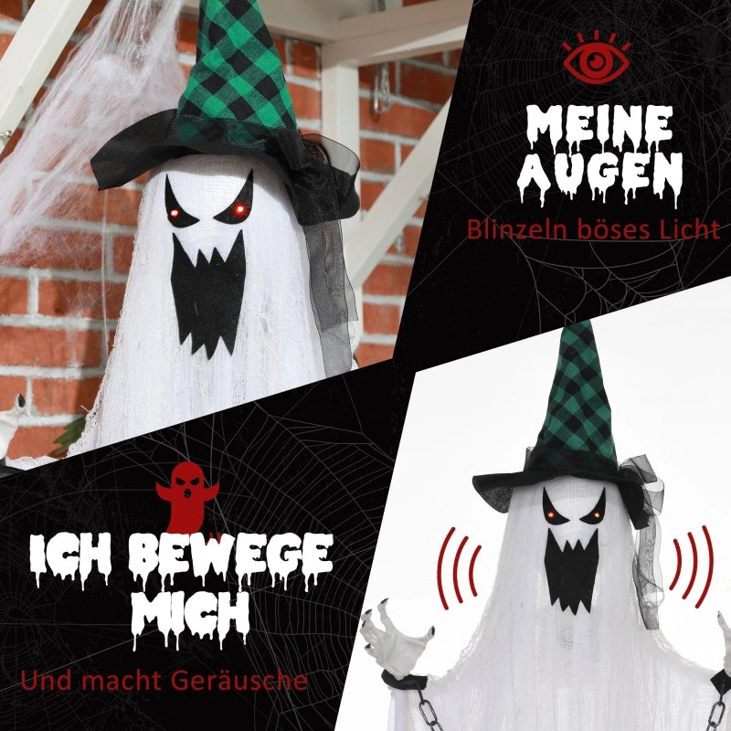 Decorazione fantasma animata per Halloween da appendere con occhi rossi suoni e attivazione al tocco e ai rumori