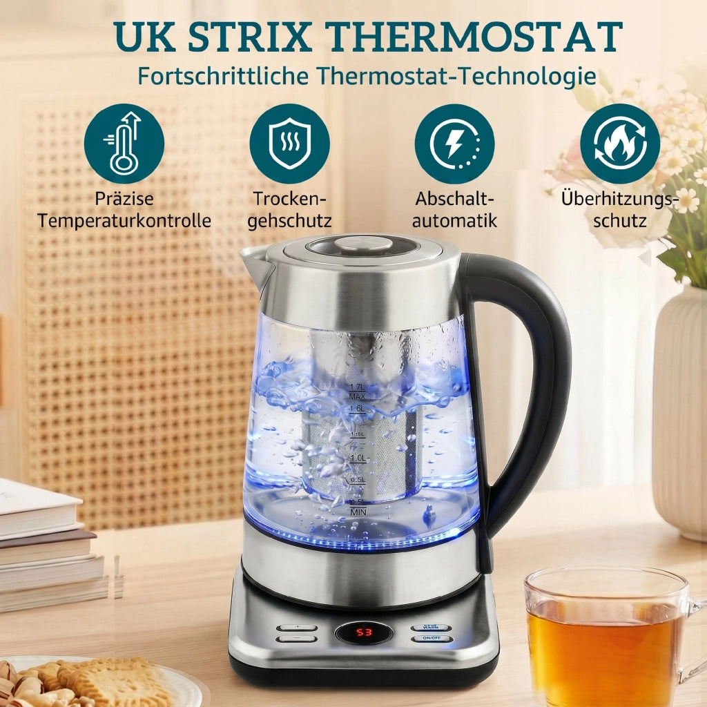 Bollitore elettrico 1,7L ¨C Xylo ¨C 2200W con termostato Strix, infusore t¨¨, mantieni caldo