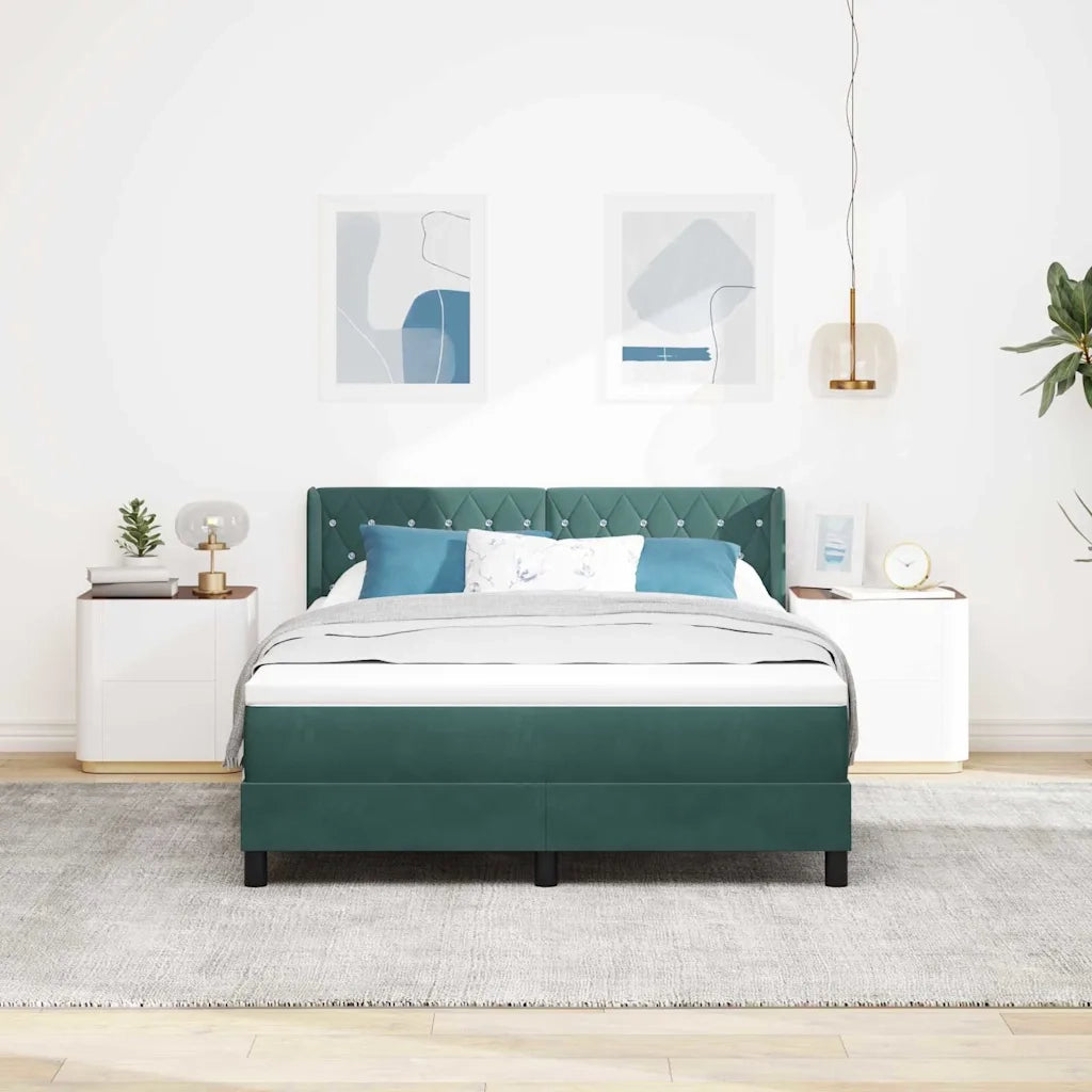 Letto a molle con materasso Verde Scuro 200 x 140 cm Poliestere