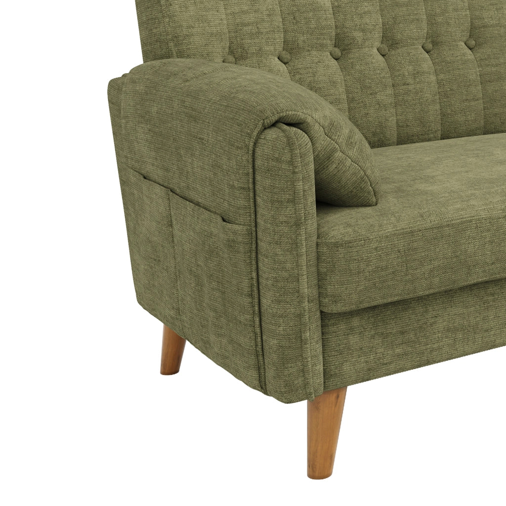 Divano 2 posti 161,5x79x83,5 cm in ciniglia verde con tasche laterali