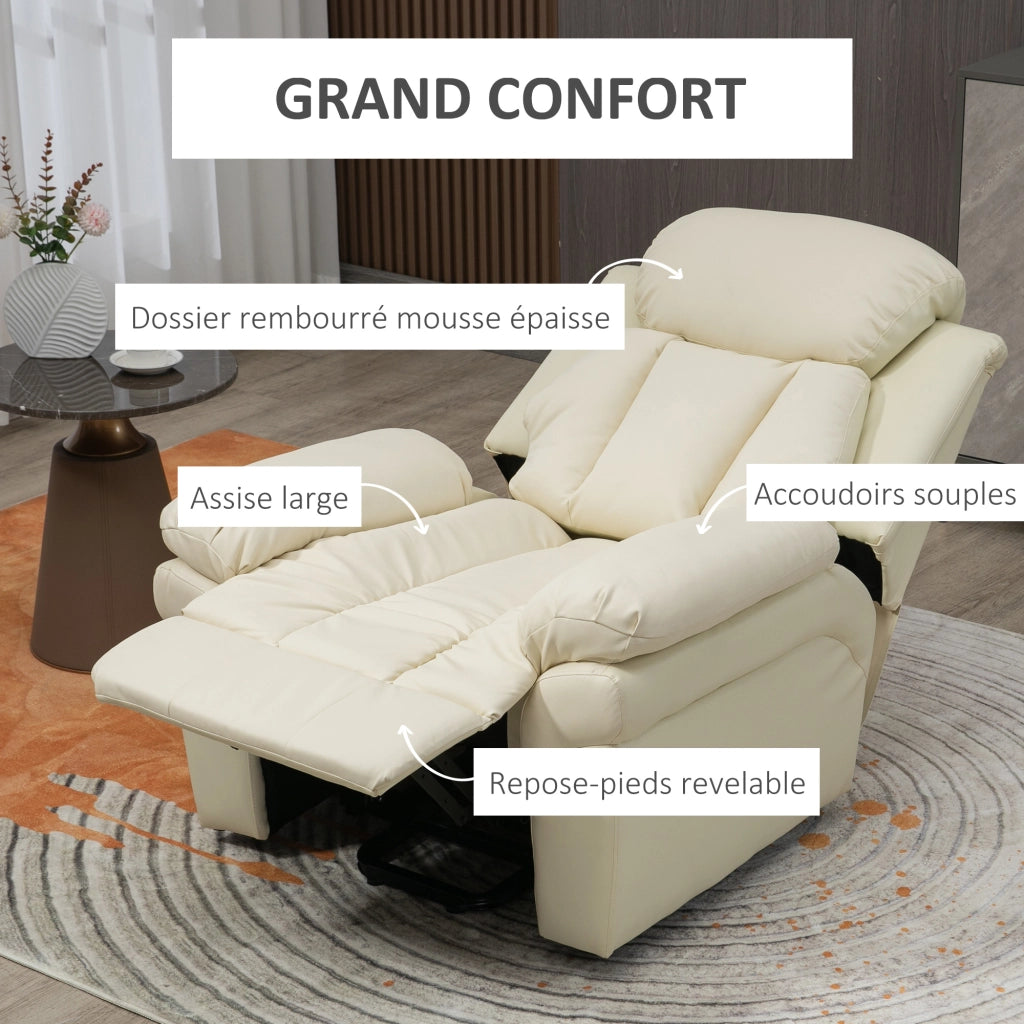 Poltrona Relax Elettrica Alzapersona ¨C Xylo ¨C Reclinabile con Poggiapiedi Similpelle Crema