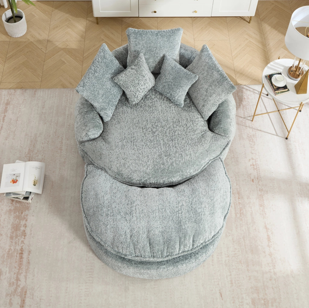 Poltrona lounge ULEVR modulare con doppi braccioli e cuscini, rivestimento in poliestere blu grigio