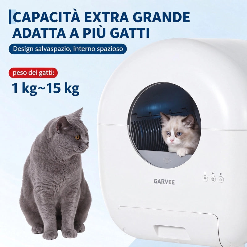 Lettiera Autopulente NEO-Max per Gatti con App WiFi, Bianco 55x50x61cm