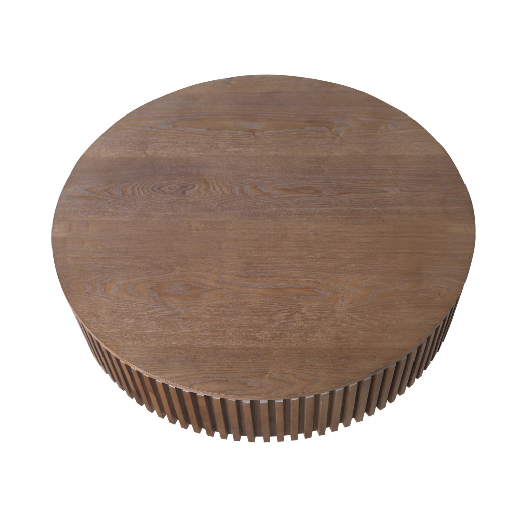 Tavolino rotondo 75 cm con contenitore, MDF e impiallacciatura in noce, moderno