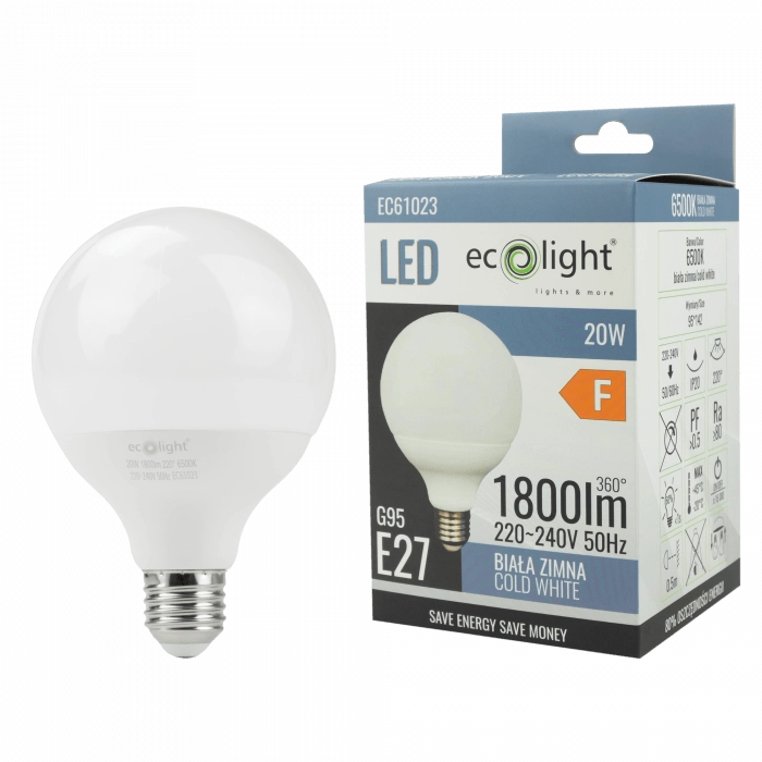 Lampadina LED Globo G95 E27 20W 6500K 1800lm Ecolight
