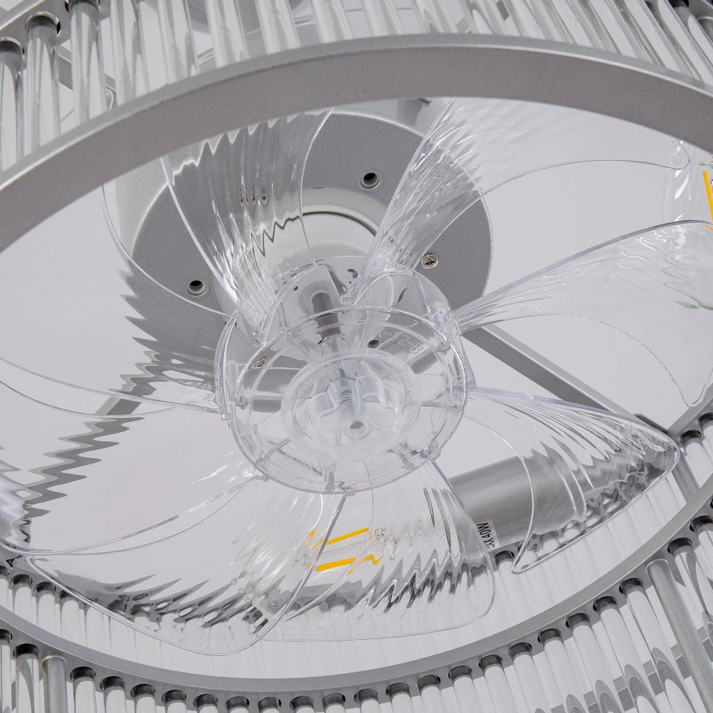Ventilatore da soffitto con lampada, cristalli e 4 attacchi E26, argento, 53 × 53 × 30 cm, app e telecomando