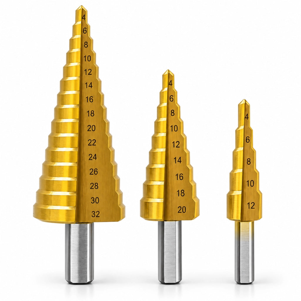 3 Punte a Gradino HSS Titanio 4-12/4-20/4-32 mm Attacco Esagonale VHT02594