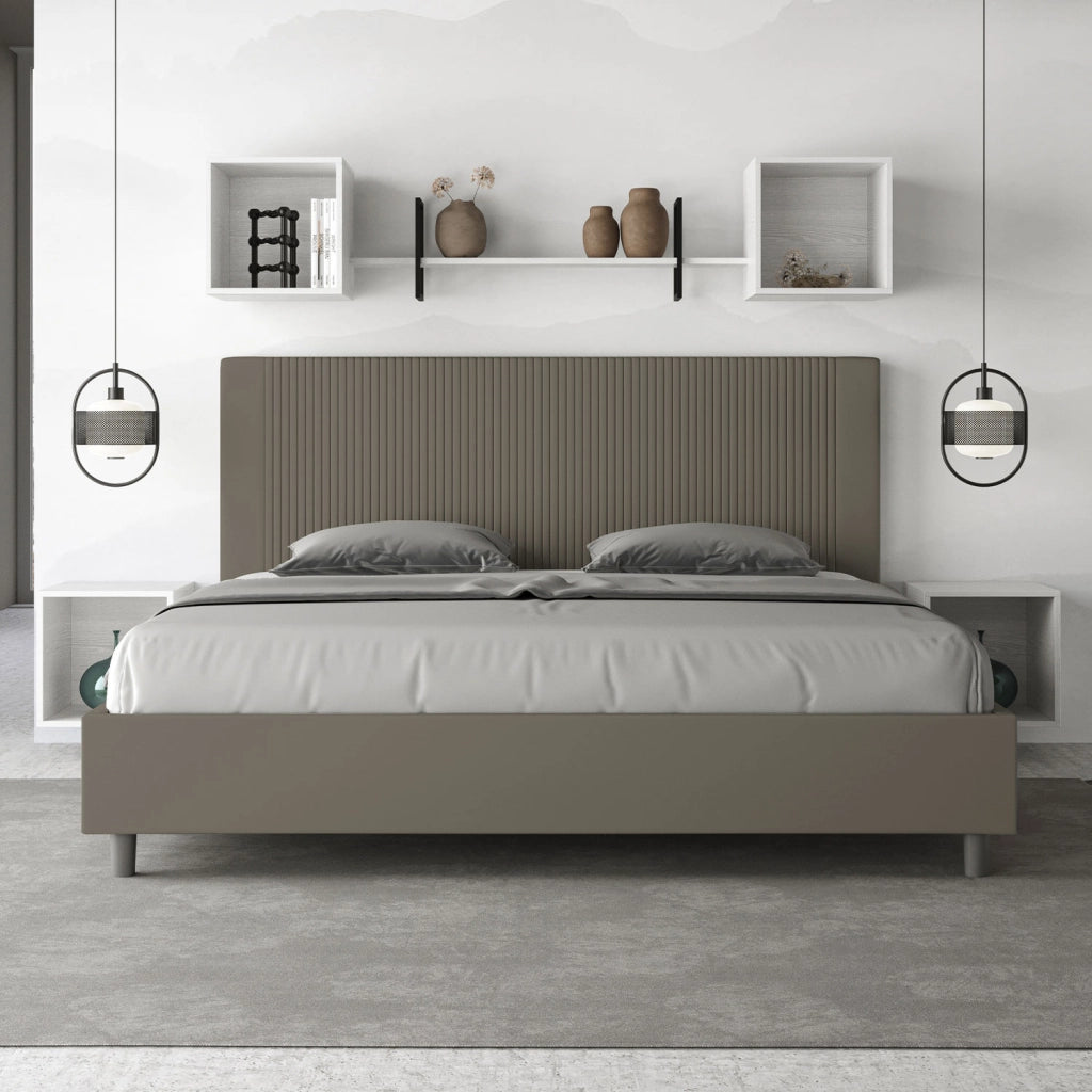 BS COM Letto matrimoniale king size contenitore imbottito 200x200 similpelle cappuccino