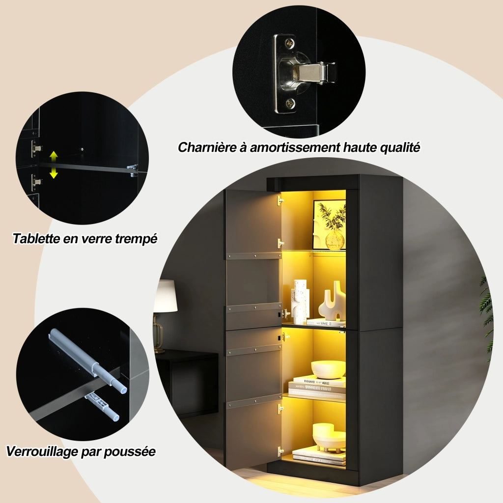 Vetrina Nera con LED Vetrinetta da Esposizione 61x42x162 cm in Vetro Temperato e Acrilico