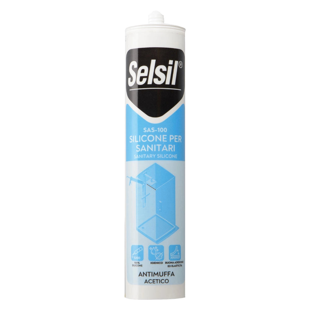 25pz silicone acetico per sanitari 'sas 100' bianco ml 280 - (ral 9010) cod:ferx.9007940nlm