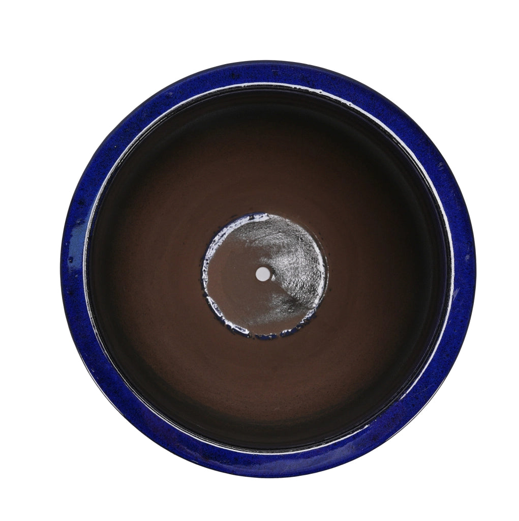 Grande Vaso da Fioriera in Ceramica Artigianale, Ø 42 cm × 54 cm, Blu Reale Lucido con Texture a Righe, Traspirante e Resistente al Gelo con Fori di Drenaggio
