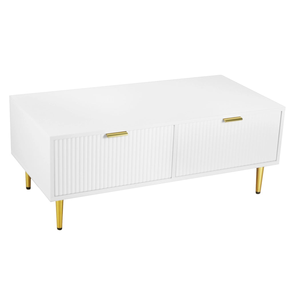 Tavolino da caff¨¨ 100x50x40 cm con 2 cassetti in MDF bianco e oro