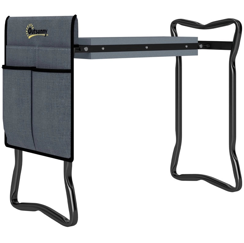 Panca pieghevole da giardino con cuscino ginocchia e tasche porta attrezzi, 58x28x49 cm, capacità 150 kg, colore grigio