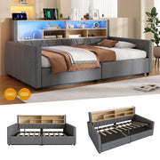 Divano Letto 90x200 cm in Lino con Contenitore Idraulico; USB-C; Presa; LED; Grigio