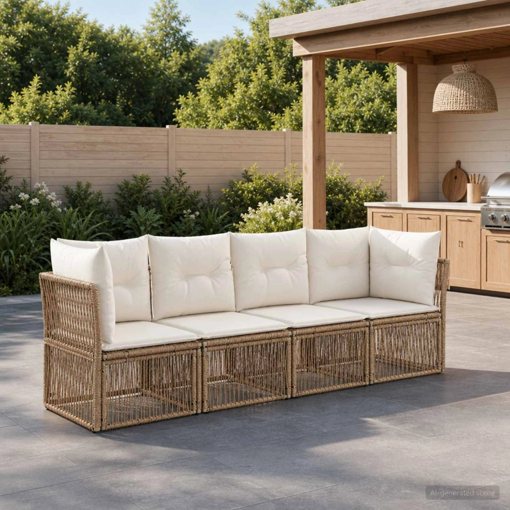 Set Divano da Giardino 4 pz Beige polyrattan 3434130