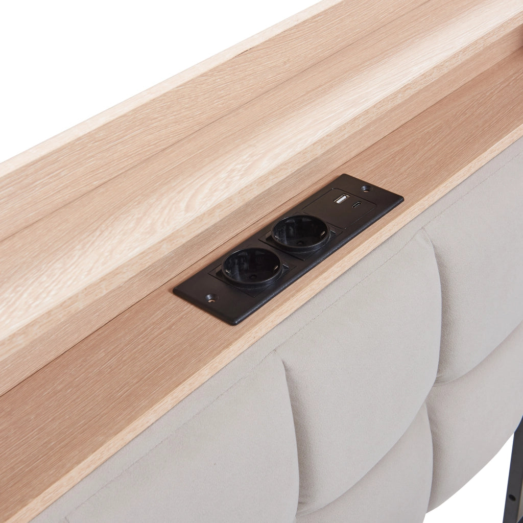 Divano letto 90 × 200 cm con 2 cassetti LED USB e Type-C rivestito in velluto beige