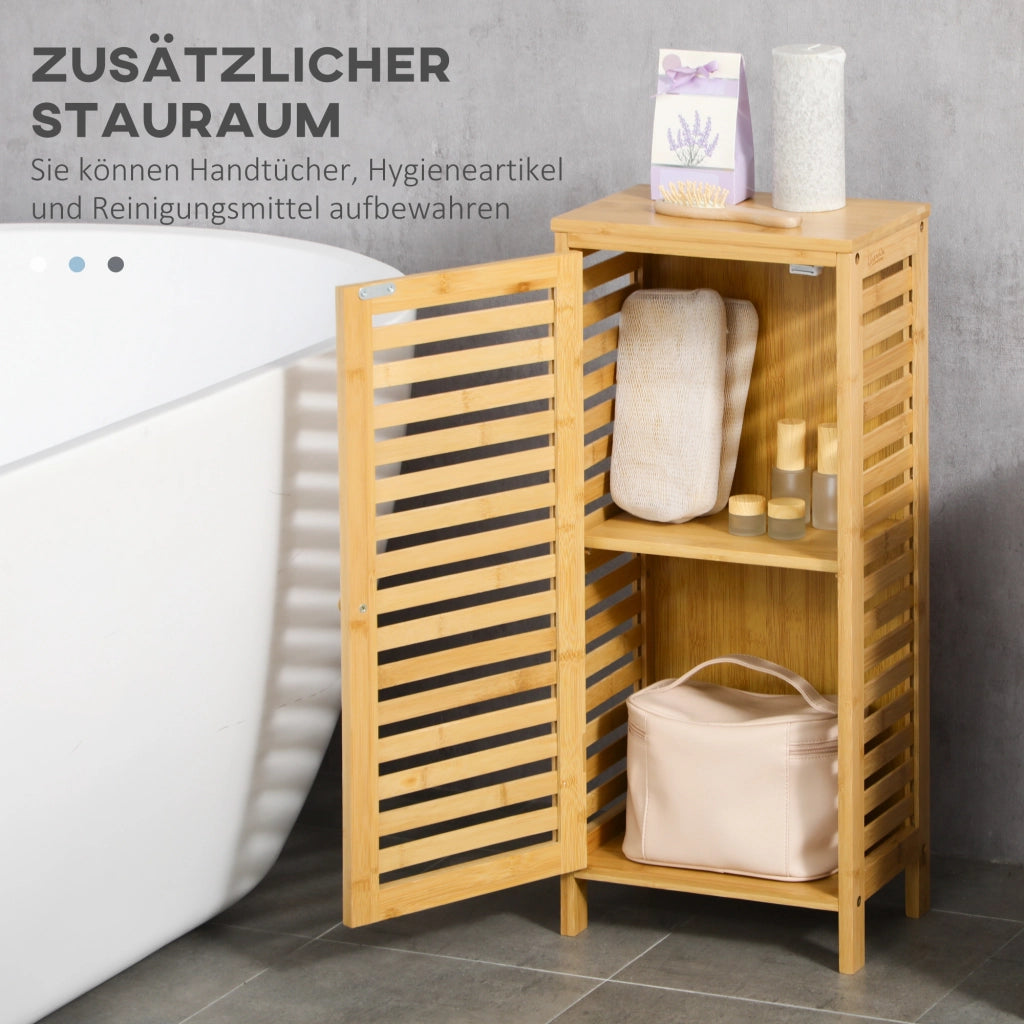 Mobiletto da bagno/mobiletto laterale con anta a persiana, 2 scomparti, contenitore, naturale, 30x19,9x70 cm