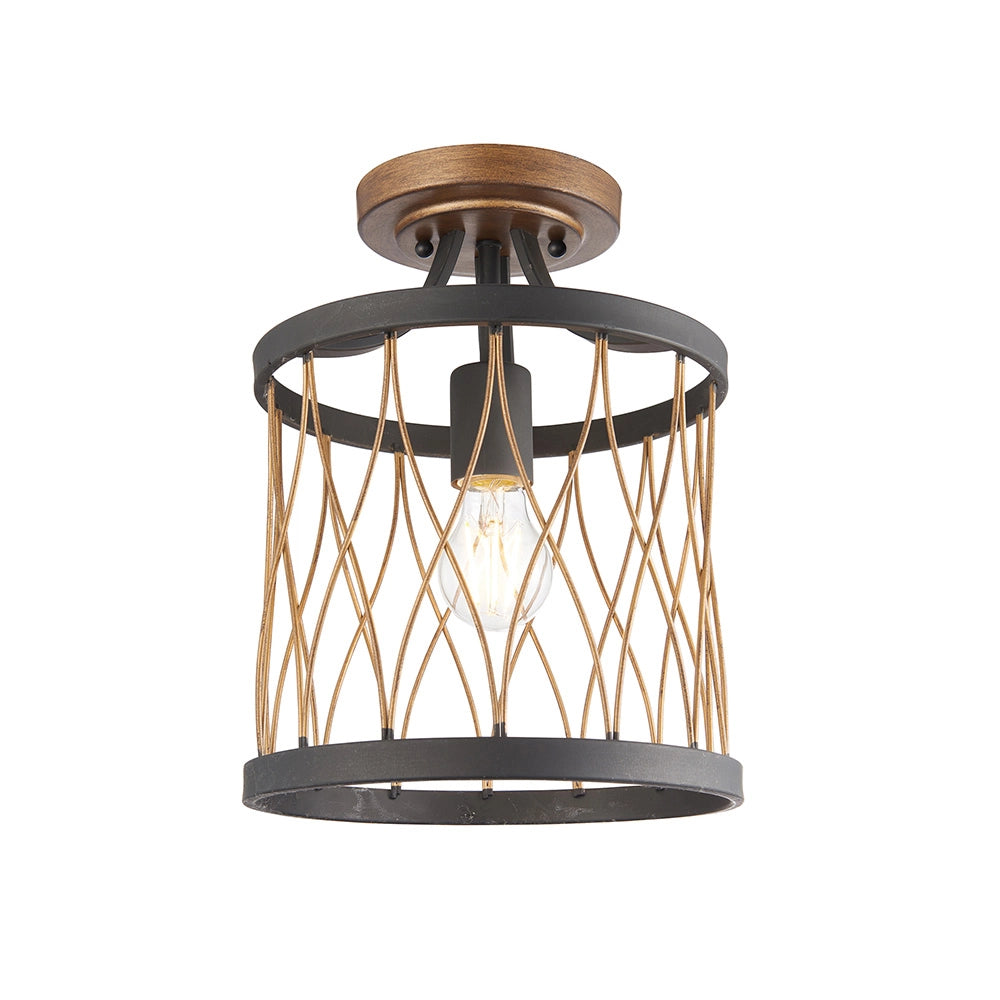 Plafoniera rustica tonda nera/bronzo E27 Heston Endon