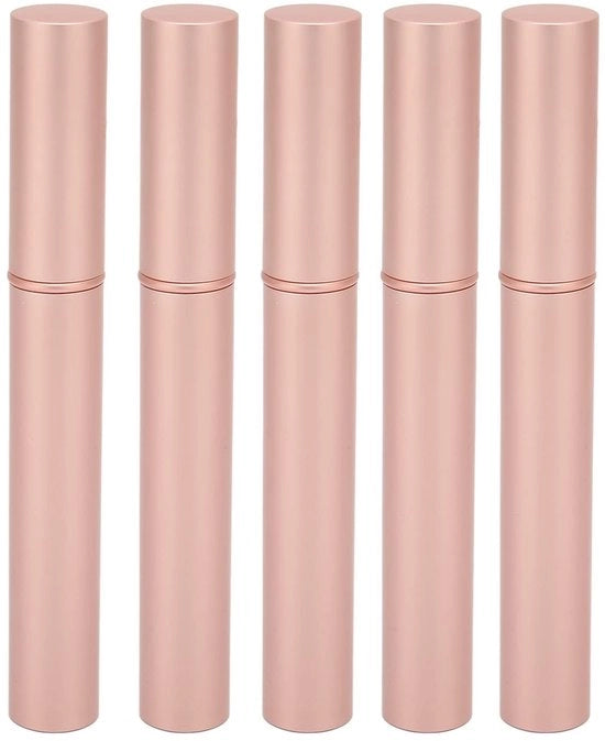 Contenitore Cosmetico in Metallo 4 Ml a 5 Pezzi con Pennello per Ciglia e Tappo in Gomma - Colorazione Rosso Oro