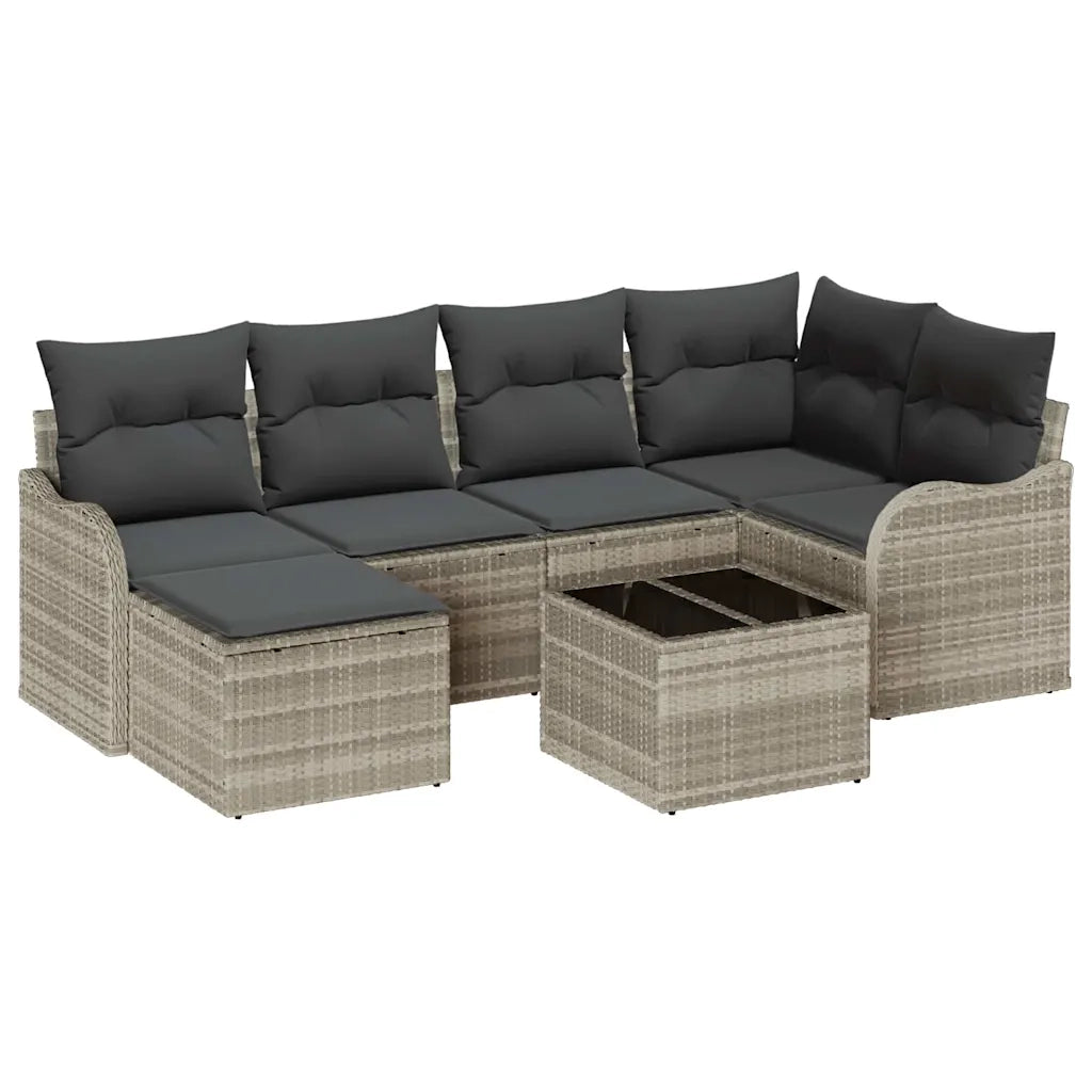 Set Divano da Giardino 7 pcs Grigio chiaro Poly Rattan