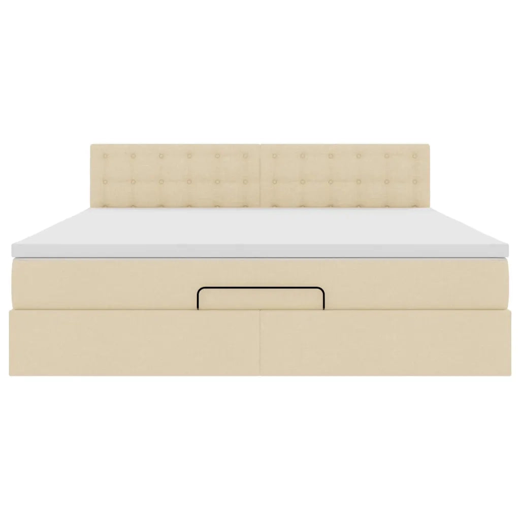 Struttura Letto Pouf con Materasso Crema 160x200 cm in Tessuto