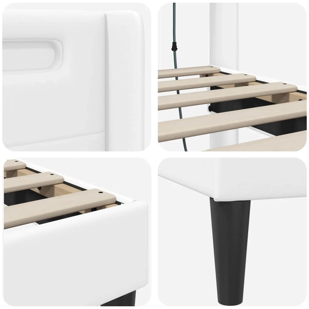 Letto matrimoniale | Letto per adulti | Struttura del letto con testiera Bianco 120 x 200 cm Similpelle