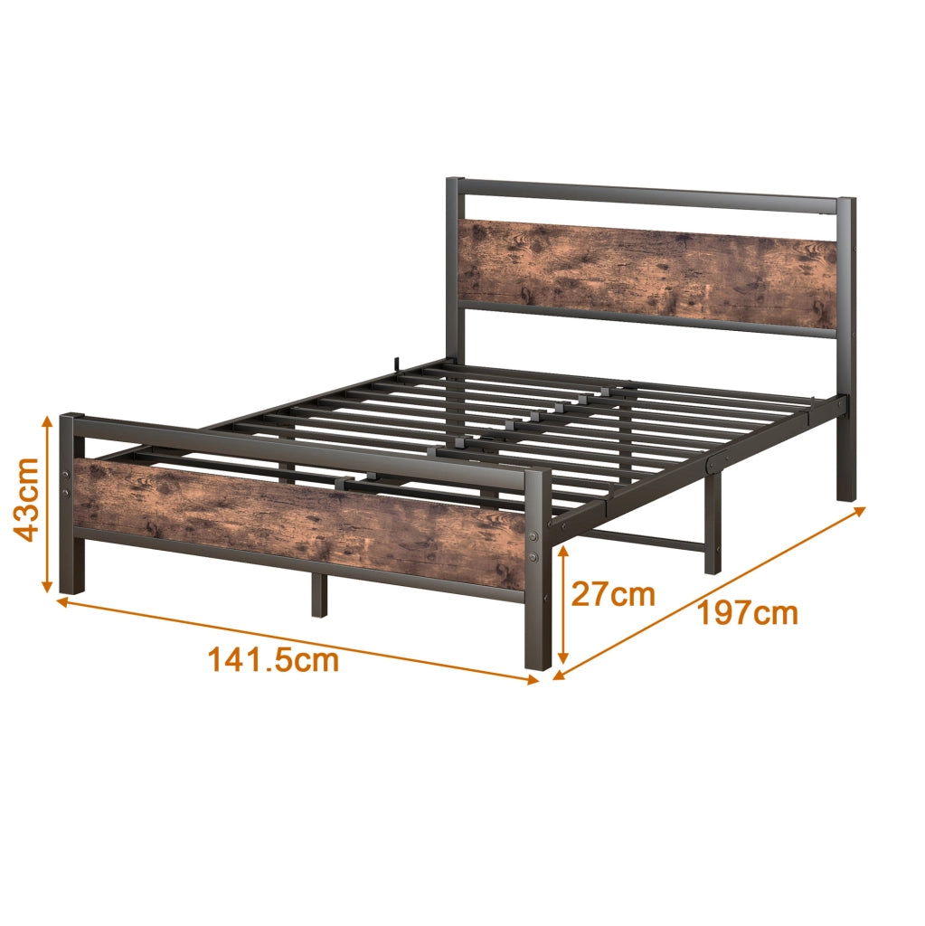 Letto 140x190 cm con rete a doghe in metallo e MDF marrone anticato con vano sottostante