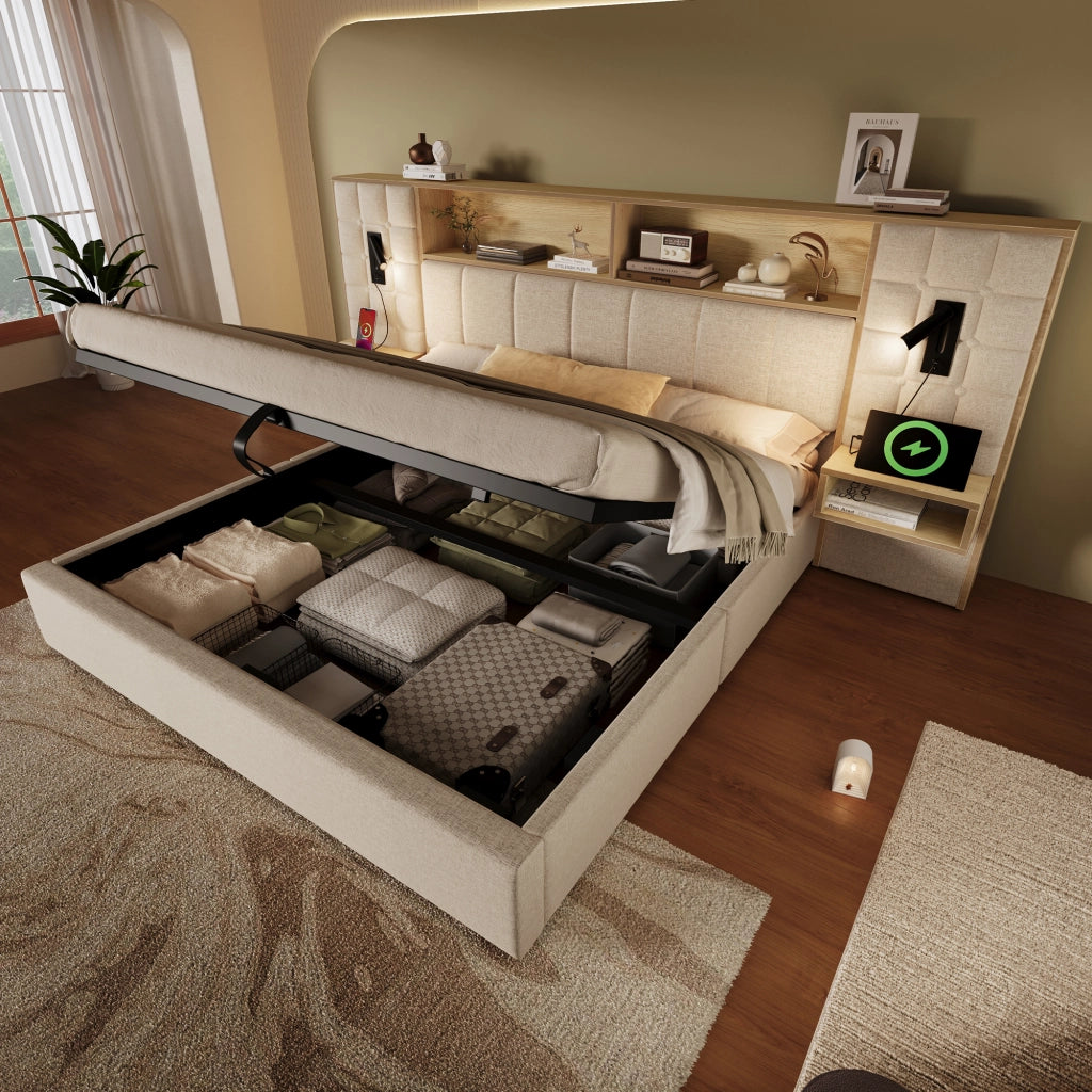 letto imbottito lino beige 216 x 279 cm
