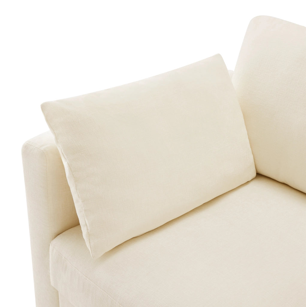 Divano 3 posti con pouf mobile e braccioli regolabili in ciniglia beige