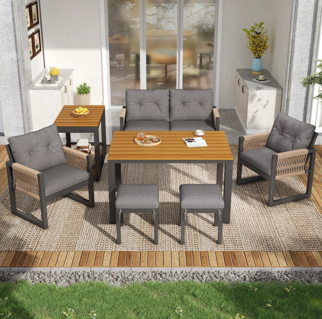 Salotto da giardino 150x79,5x75 cm ferro e poliestere grigio naturale