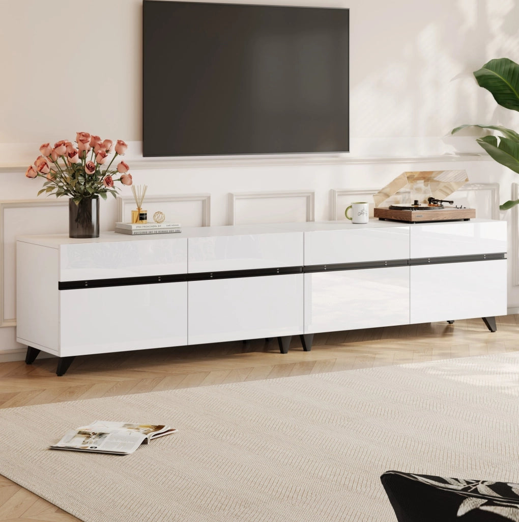 Mobile TV 180x40x49 cm bianco MDF con 4 vani e ripiani regolabili